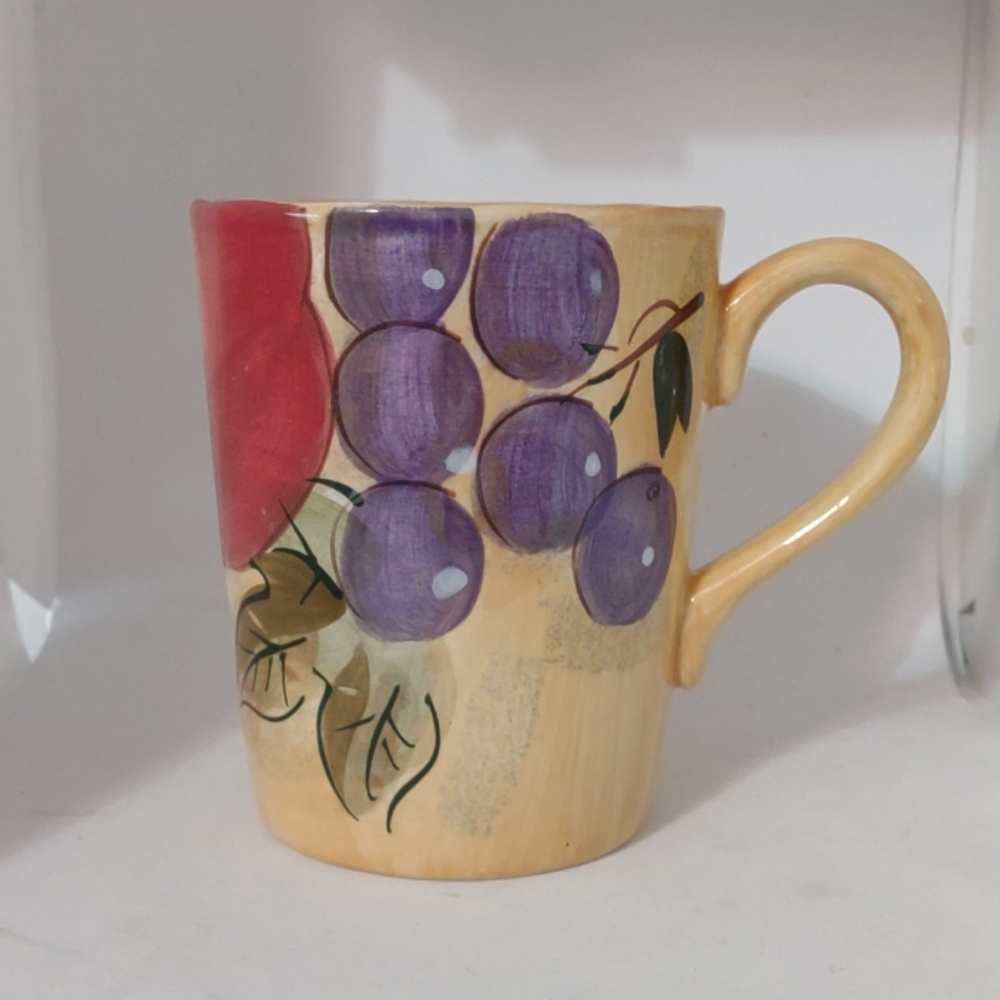 Mug Verdona by Home Trends Fruit Pear Grapes Yellow Coffee Cup Mug